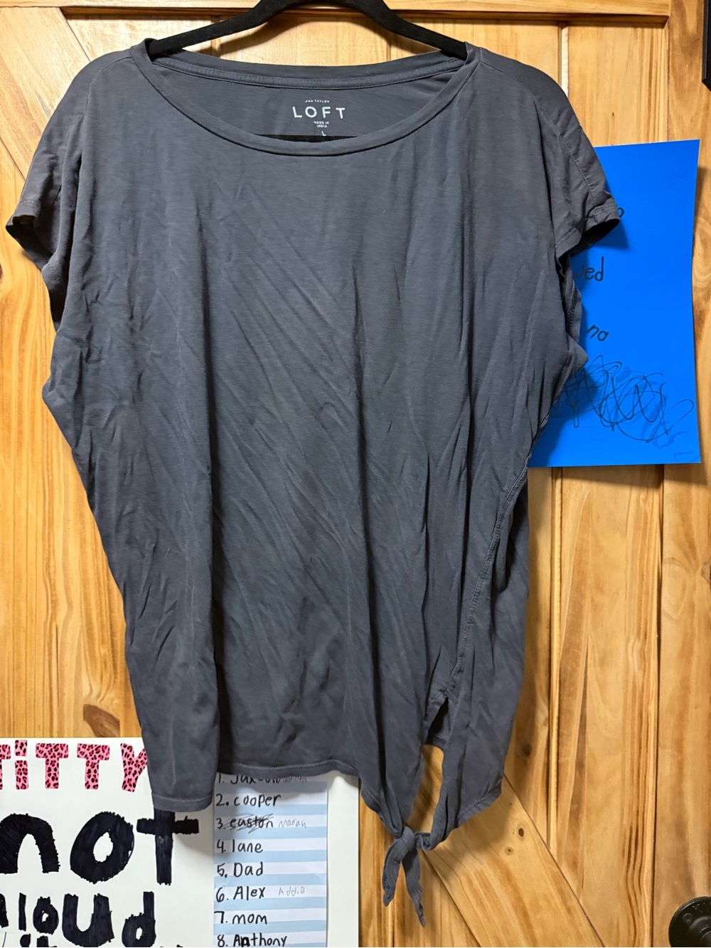 LOFT Charcoal Gray Short Sleeve Tie-Hem Tee